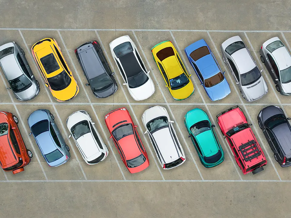 aerial view of car in parking lot