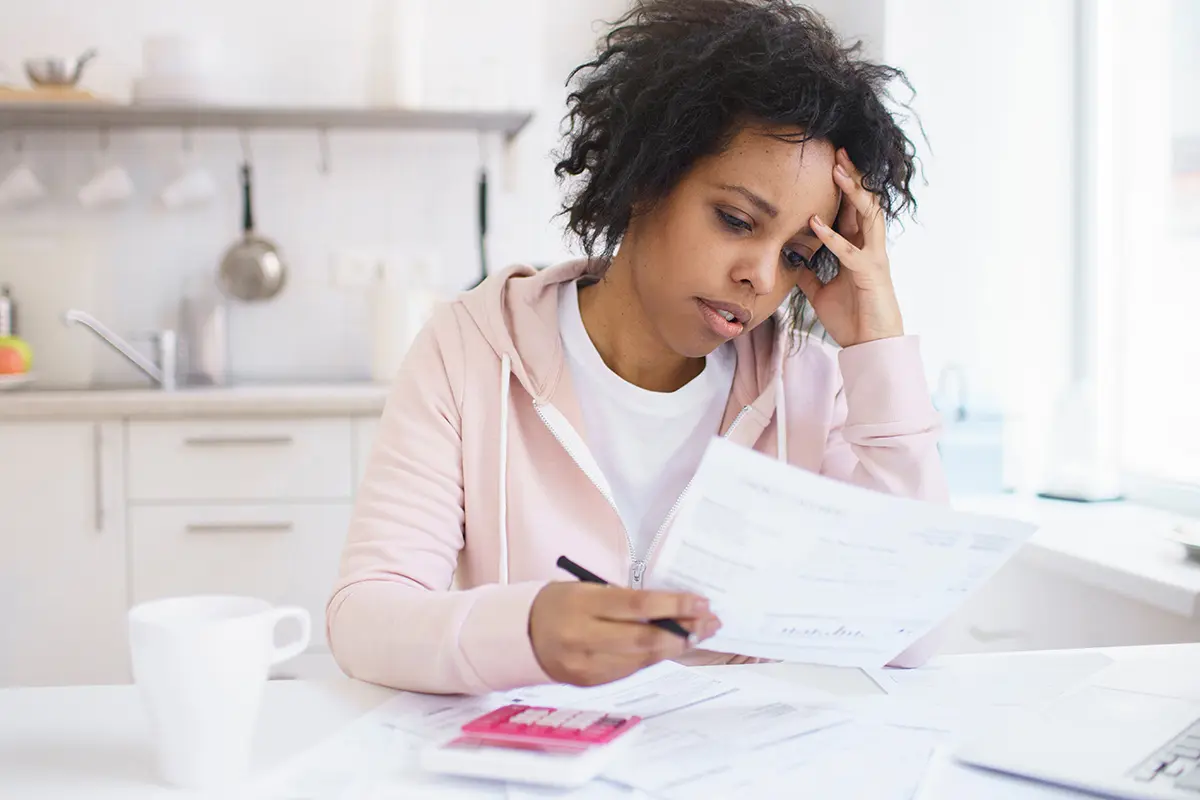 Woman stressing over finances