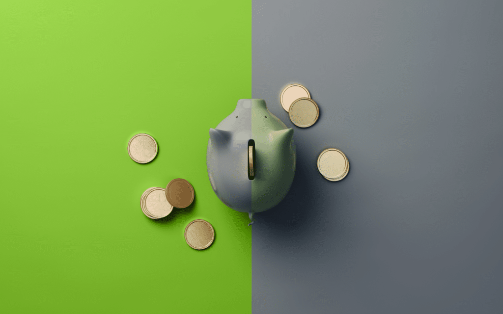 Piggy bank with coins