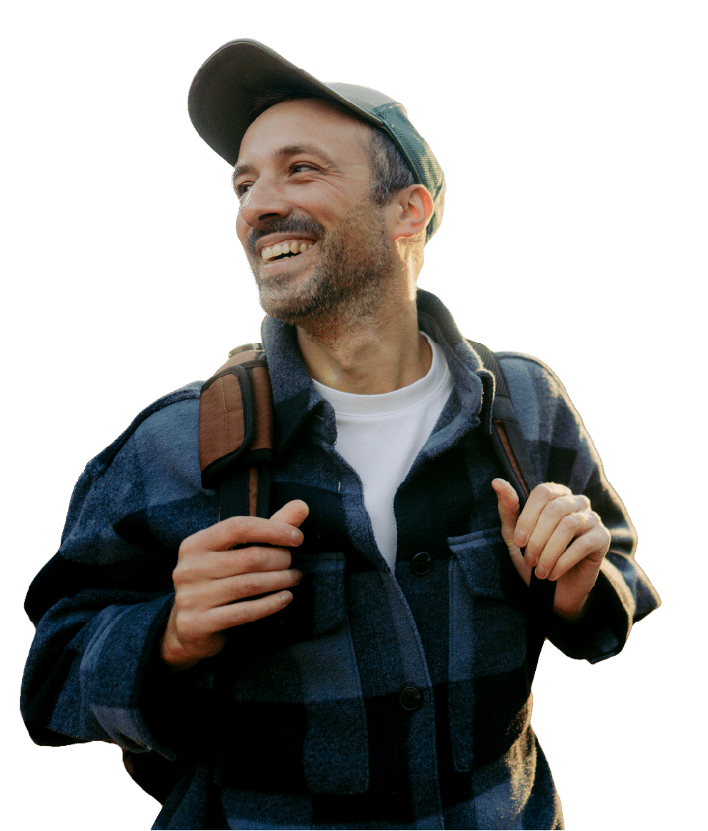 man hiking with backpack